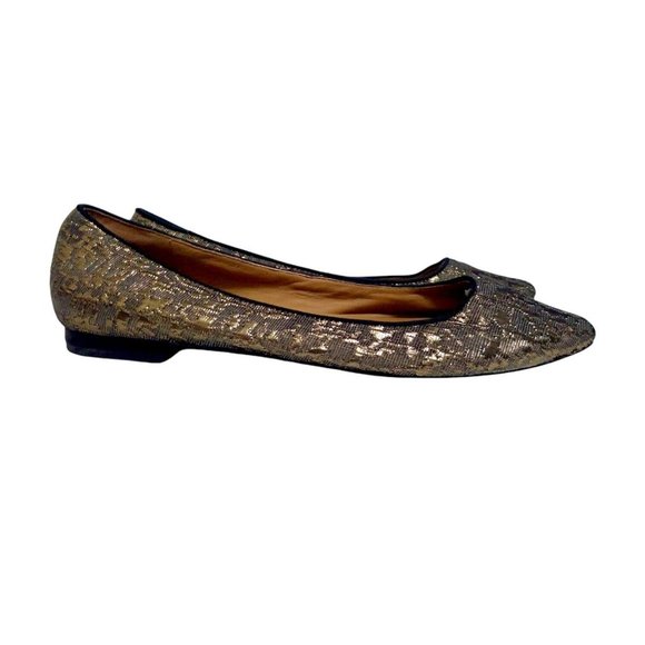 Talbots Womens Gold Embroidered Fabric Canvas Slip On Driving Smoke Flats 7.5 N - Picture 2 of 10